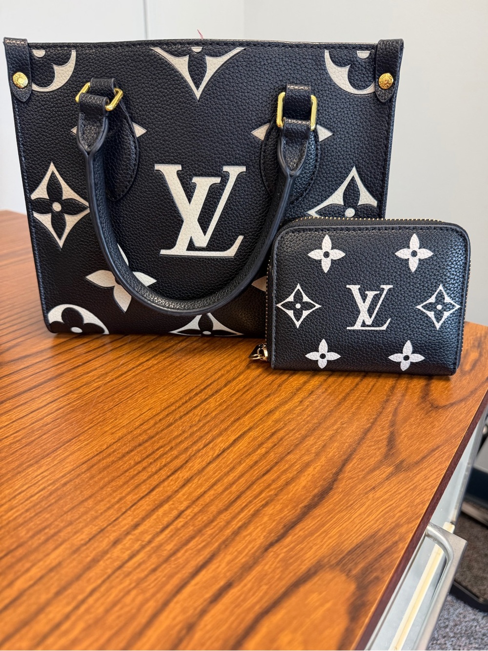 Black & White Monogram Mini Tote with Matching Zip Wallet